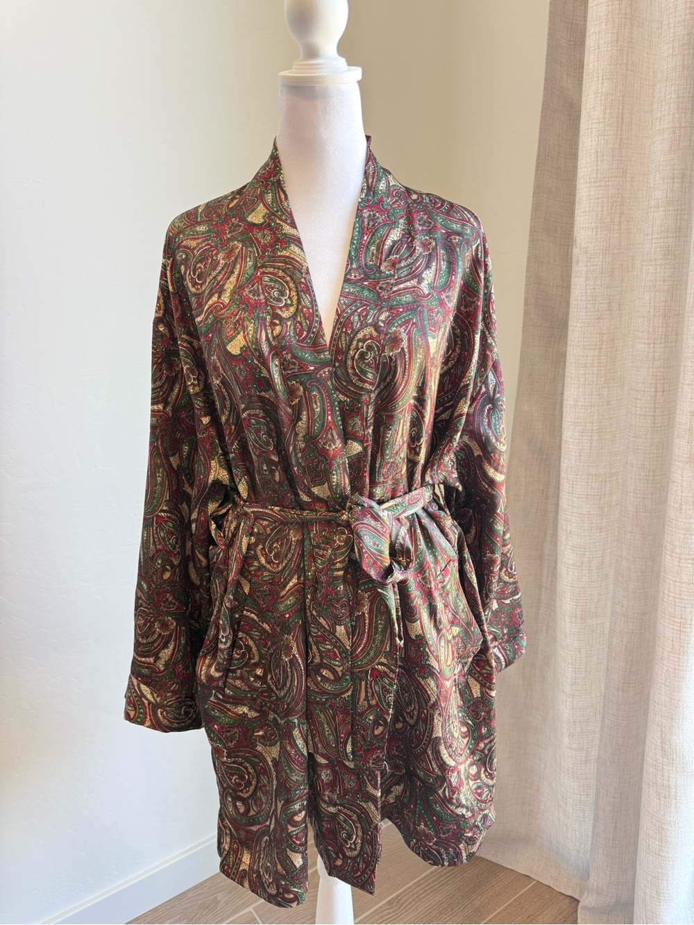 Victoria's Secret Paisley Satin Robe - Green, Red, Gold